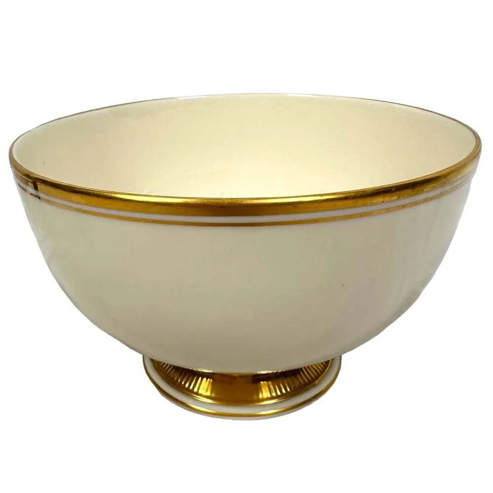 Vintage Lenox Tuxedo Serving Bowl Gold Back Stamp 60s Footed 7.5